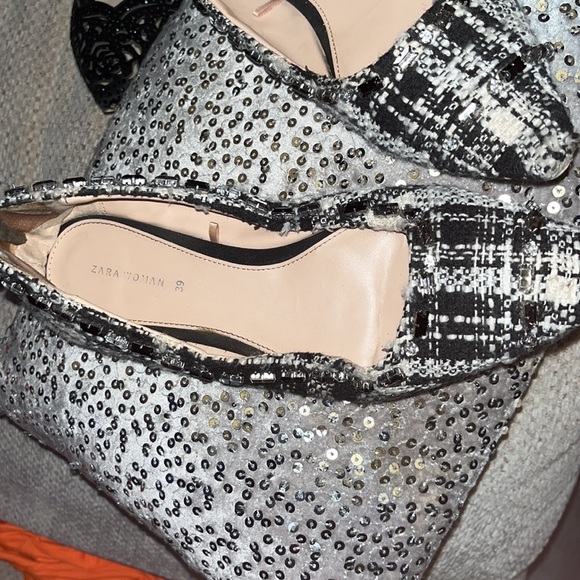 Zara women’s tweed ballet shoes pointy flats - Picture 2 of 4